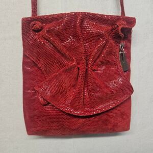 VTG Liza Ganz Red Leather Crossbody Bag Snake Embossed Small Messenger Purse